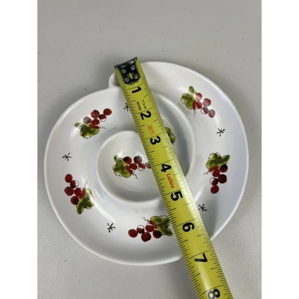 California Pantry Ceramic Spiral Olive Dip Well Platter Grape Hand Painted 7 in
